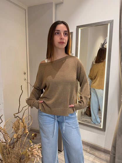 MAGLIA LUREX SCOLLO BARCHETTA FANGO