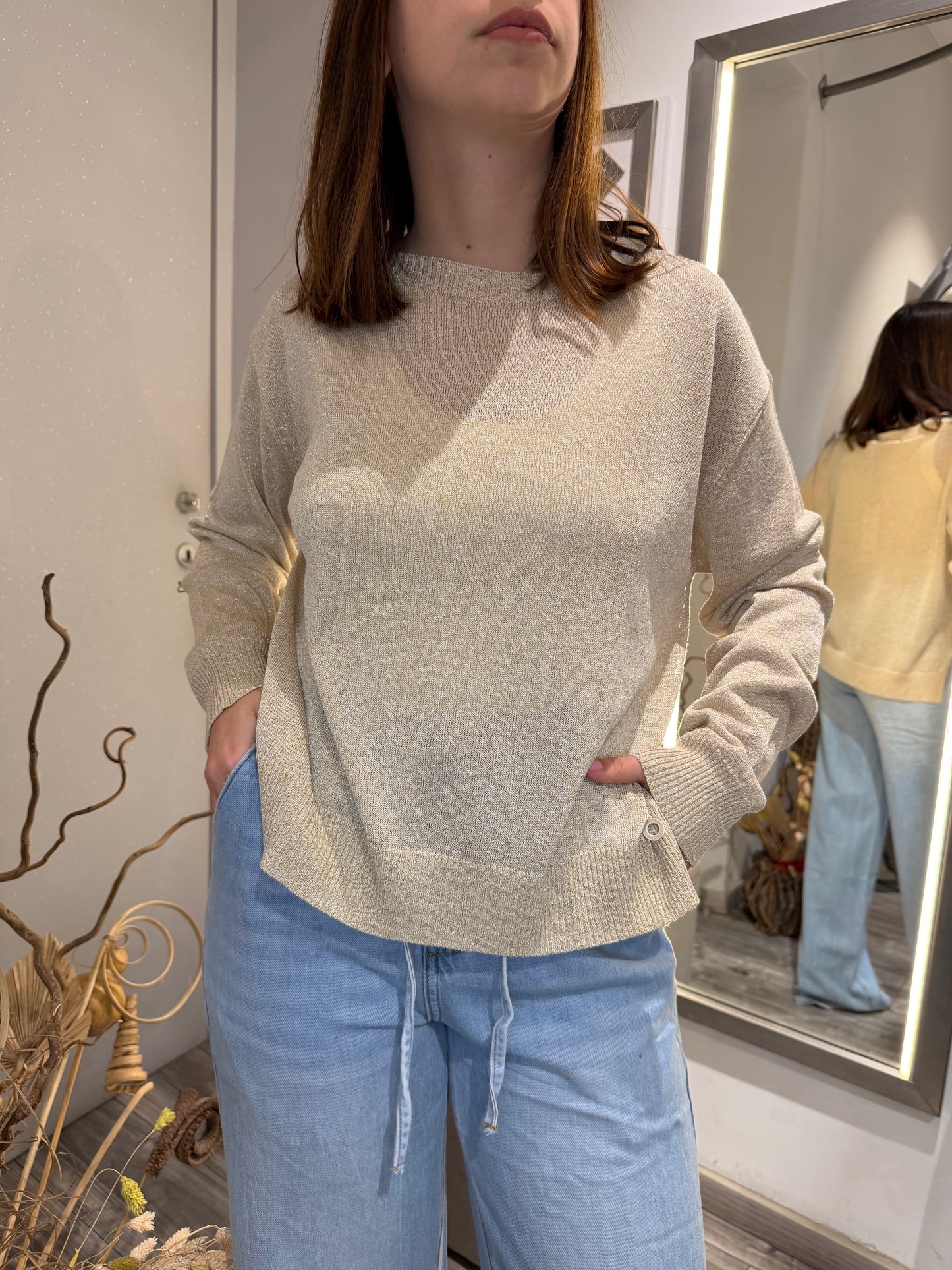 MAGLIA LUREX SCOLLO BARCHETTA BURRO