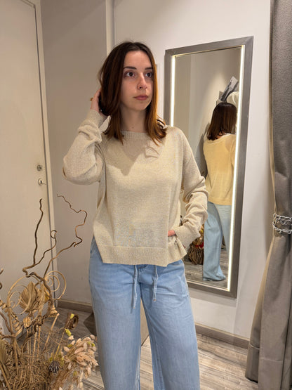 MAGLIA LUREX SCOLLO BARCHETTA BURRO