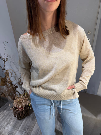 MAGLIA LUREX SCOLLO BARCHETTA BURRO