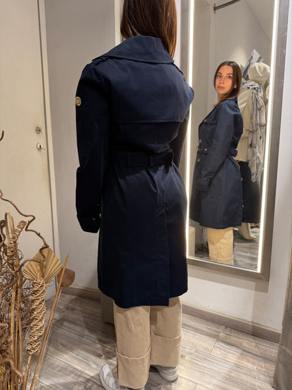 TRENCH LUNGO IN COTONE DOPPIOPETTO BLU