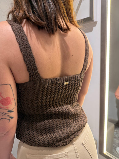 TOP IN CROCHET SCOLLO V CACAO
