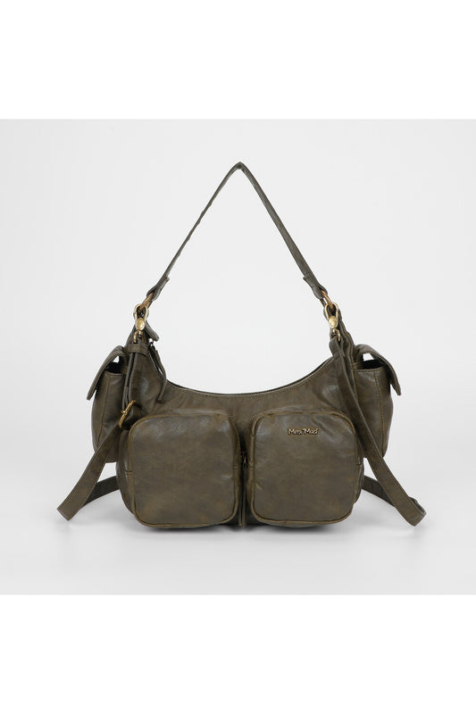 BORSA A SPALLA CON TASCHE MILITARE