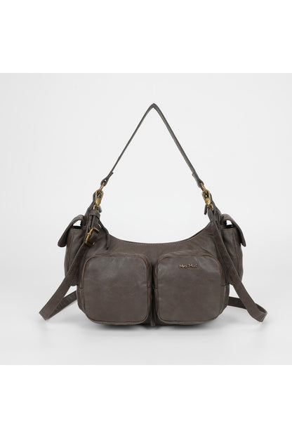 BORSA A SPALLA CON TASCHE GRIGIO