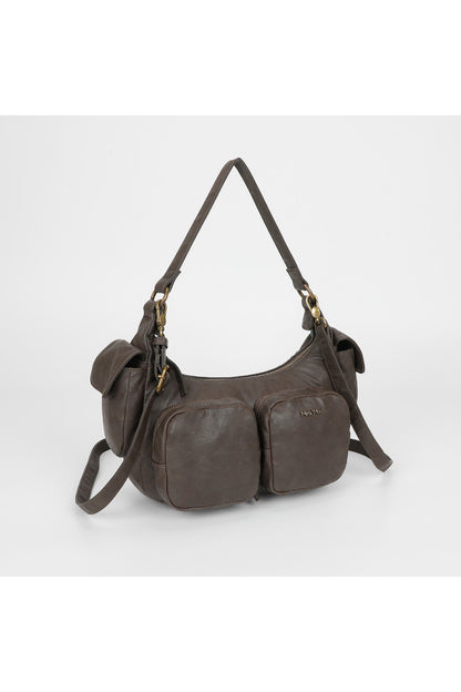 BORSA A SPALLA CON TASCHE GRIGIO