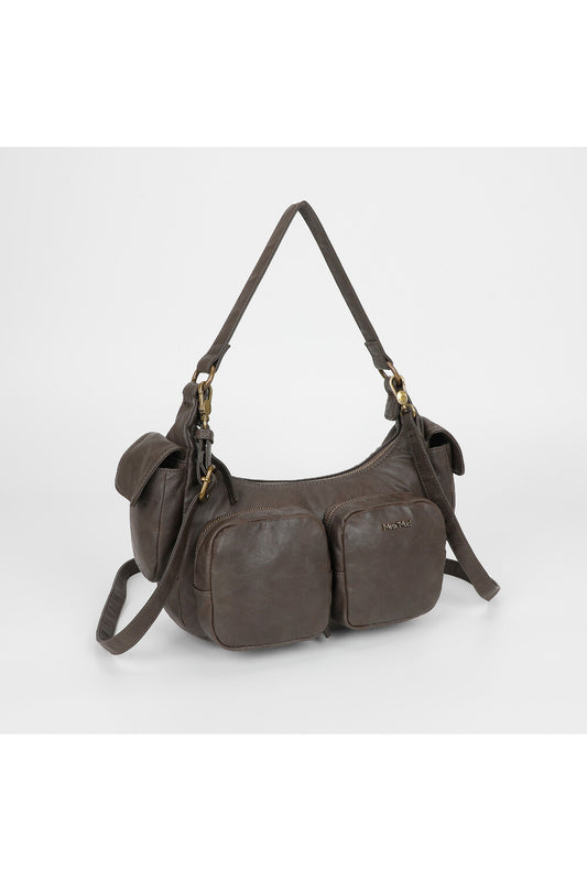 BORSA A SPALLA CON TASCHE GRIGIO