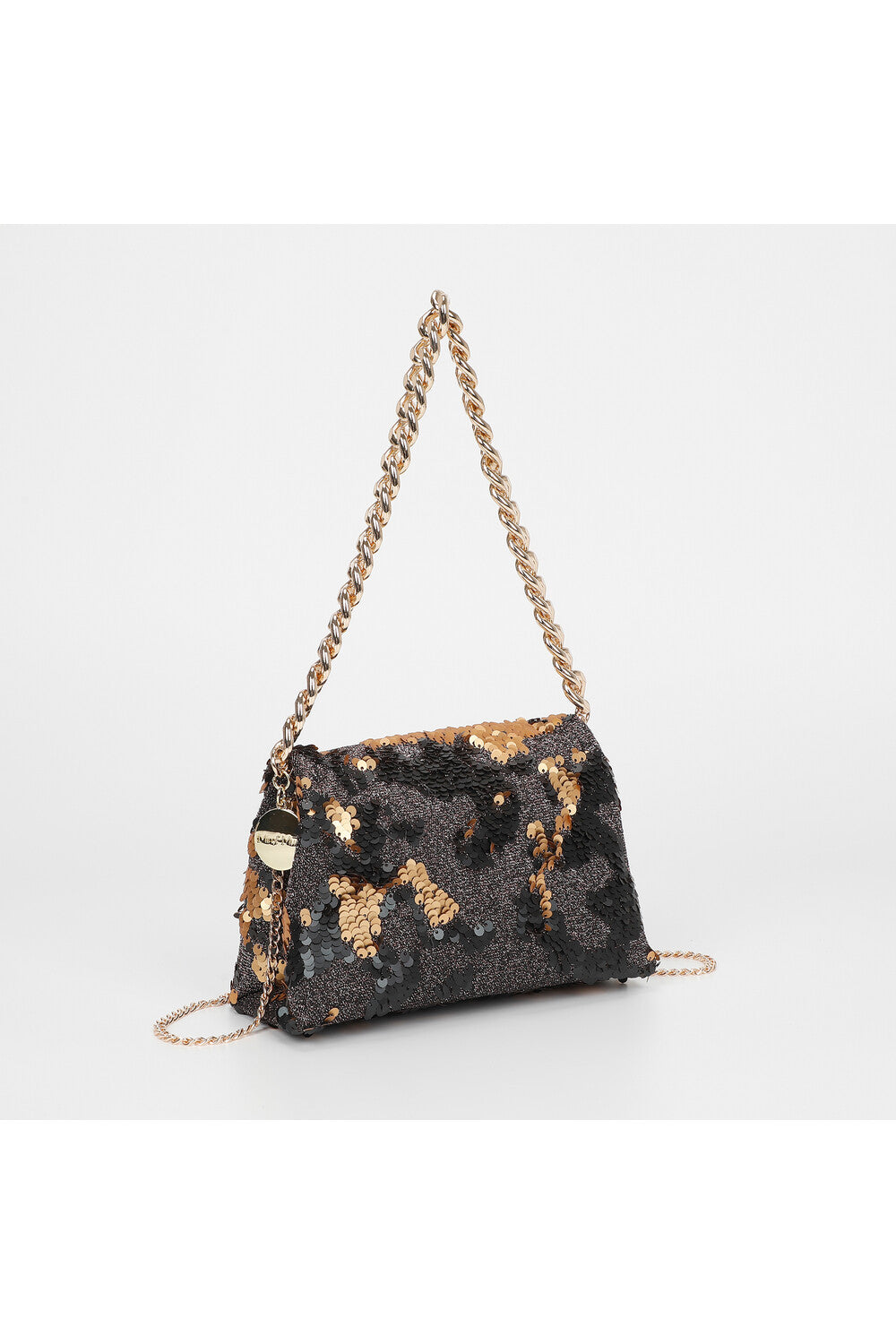 BORSA A MANO CON CATENA E PAILETTES ORO
