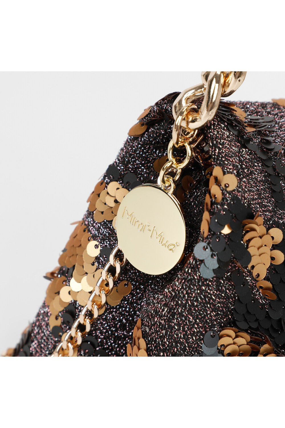 BORSA A MANO CON CATENA E PAILETTES ORO