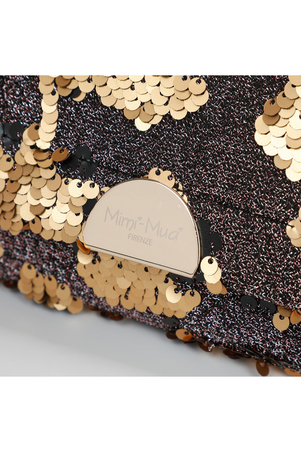 BORSA A MANO CON CATENA E PAILETTES ORO