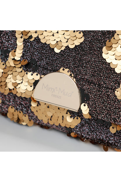 BORSA A MANO CON CATENA E PAILETTES ORO