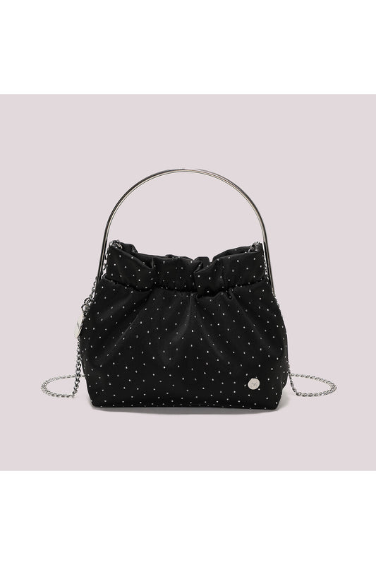 BORSA IN TESSUTO CON STRASS NERA