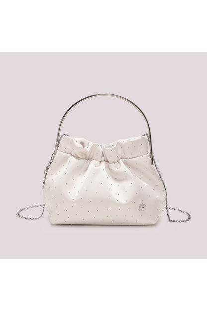 BORSA IN TESSUTO CON STRASS PANNA