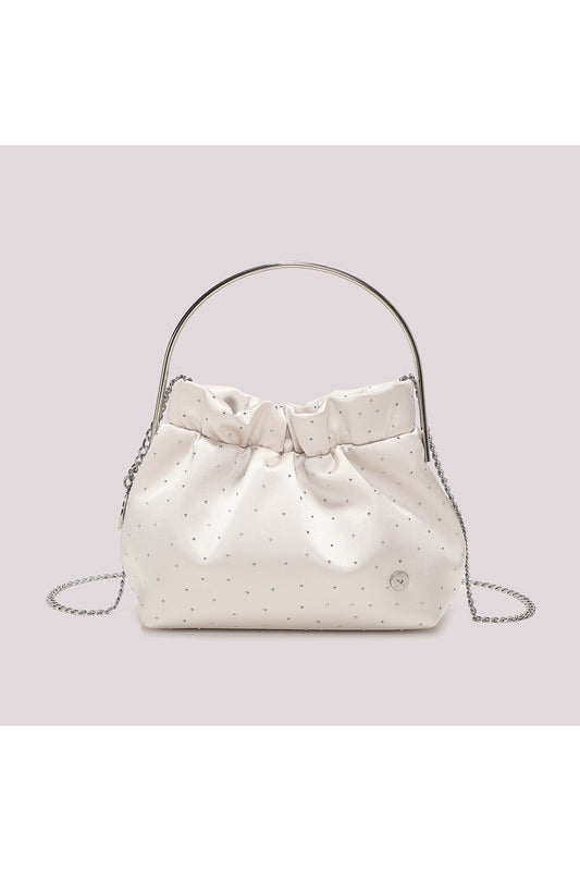 BORSA IN TESSUTO CON STRASS PANNA