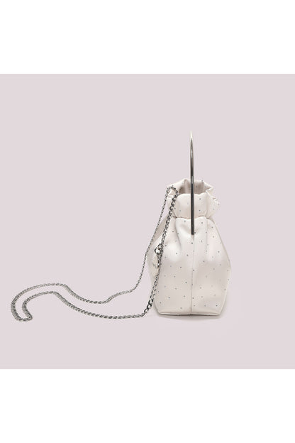 BORSA IN TESSUTO CON STRASS PANNA