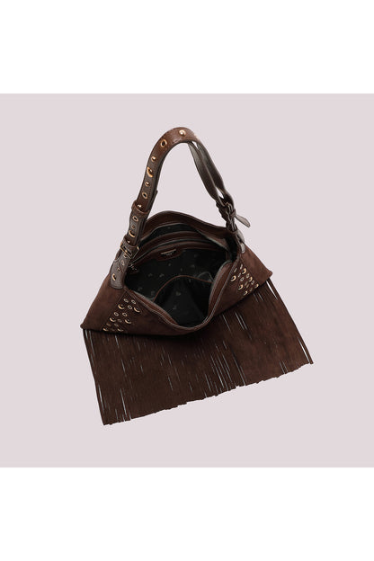 BORSA A TRACOLLA CON BORCHIE E FRANGE